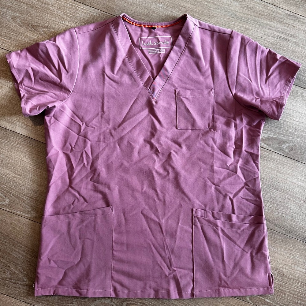 Lush Scrubs Supreme Quality V-Neck Scrub Top Mauve Pink XL Women Short Sleeve